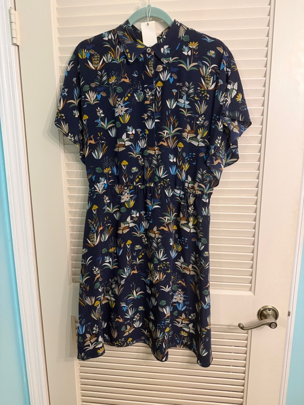 Tory Burch Ryan Fit and Flare Crepe Silk Dress Royal Navy Envisage Size 8 - Picture 3 of 7